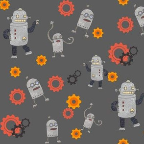 Vintage retro Robots on  grey