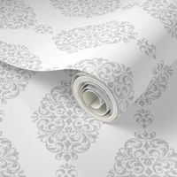 Bigger Scale Shabby Grey Damask on White