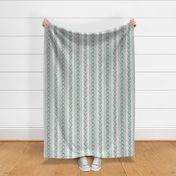 Bigger Scale Shabby Aqua Roses and Lace on Grey Stripes