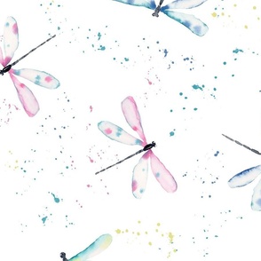 Watercolour Dragonflies with Splatter - Large Scale