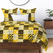 Bigger Scale Patchwork 6" Squares Abstract Bees and Honeycomb Floral Yellow Gold Black Ivory Honey Pollinators Cheater Quilt