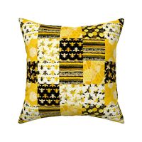 Smaller Scale Patchwork 3" Squares Abstract Bees and Honeycomb Floral Yellow Gold Black Ivory Honey Pollinators Cheater Quilt