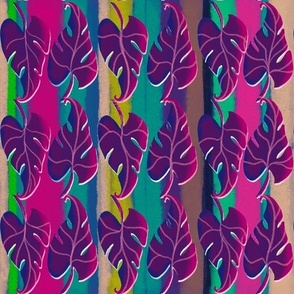 Tropical leaves vertical on striped background