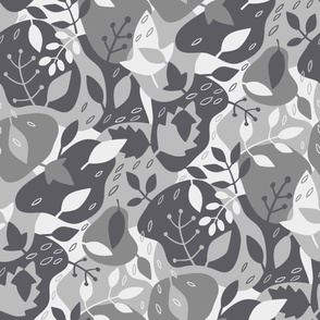 Bigger Floral Camo Camouflage in Charcoal Grey and White