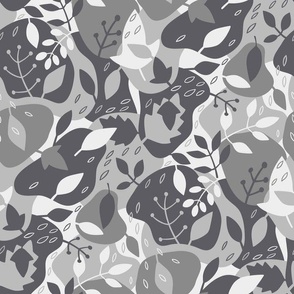 Smaller Floral Camo Camouflage in Charcoal Grey and White