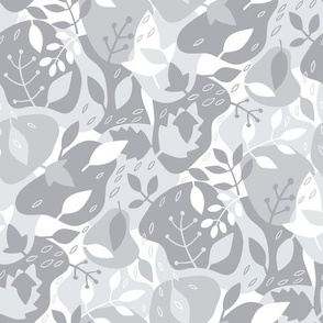 Bigger Floral Camo Camouflage in Soft Pale Grey and White