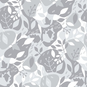 Smaller Floral Camo Camouflage in Soft Pale Grey and White