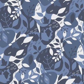 Bigger Floral Camo Camouflage in Navy Blue and White
