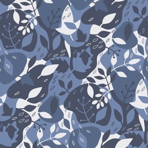 Smaller Floral Camo Camouflage in Navy Blue and White