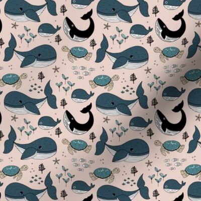 Sweet deep sea creatures whale fish coral and turtles ocean kids theme