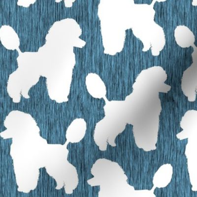 Custom White Silhouette Poodles on Blue Rain