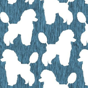 Custom White Silhouette Poodles on Blue Rain