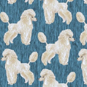 Custom White Poodles on Blue Rain