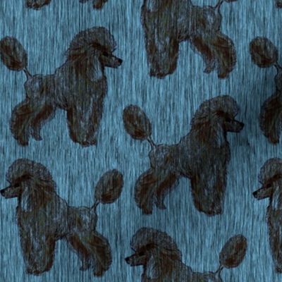 Custom Medium Black Poodles in Blue Rain