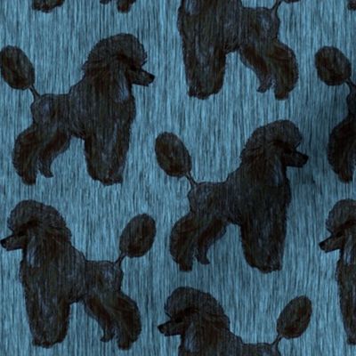 Custom Dark Black Poodles in Blue Rain