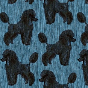 Custom Dark Black Poodles in Blue Rain