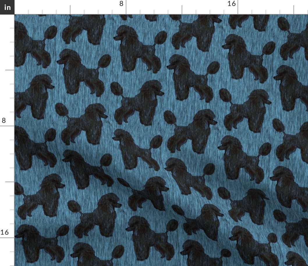 Custom Dark Black Poodles in Blue Rain