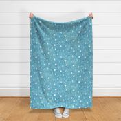 Shibori Moons and Stars on Turquoise (large scale) | Night sky fabric, block printed moon on linen pattern, crescent moon, arashi shibori linen in azure blue and turquoise.