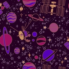 Space Print - Interstellar Adventure - Warm Retro Purple