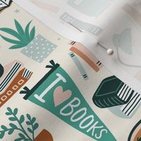 Booklover's Reading Frenzy  - Aqua/Terracotta Med Scale