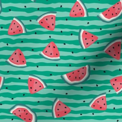Watermelon and seeds - over green stripes 