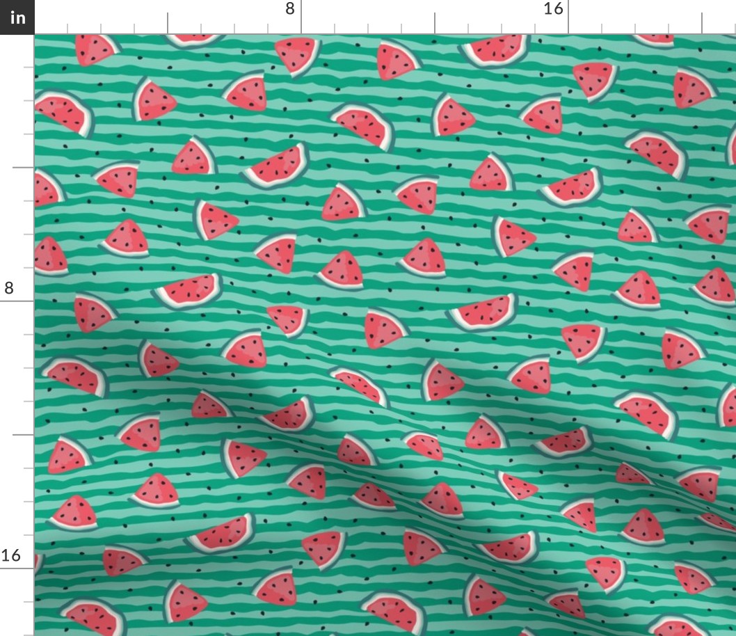 Watermelon and seeds - over green stripes 