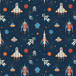 8 bit spaceships and astronauts