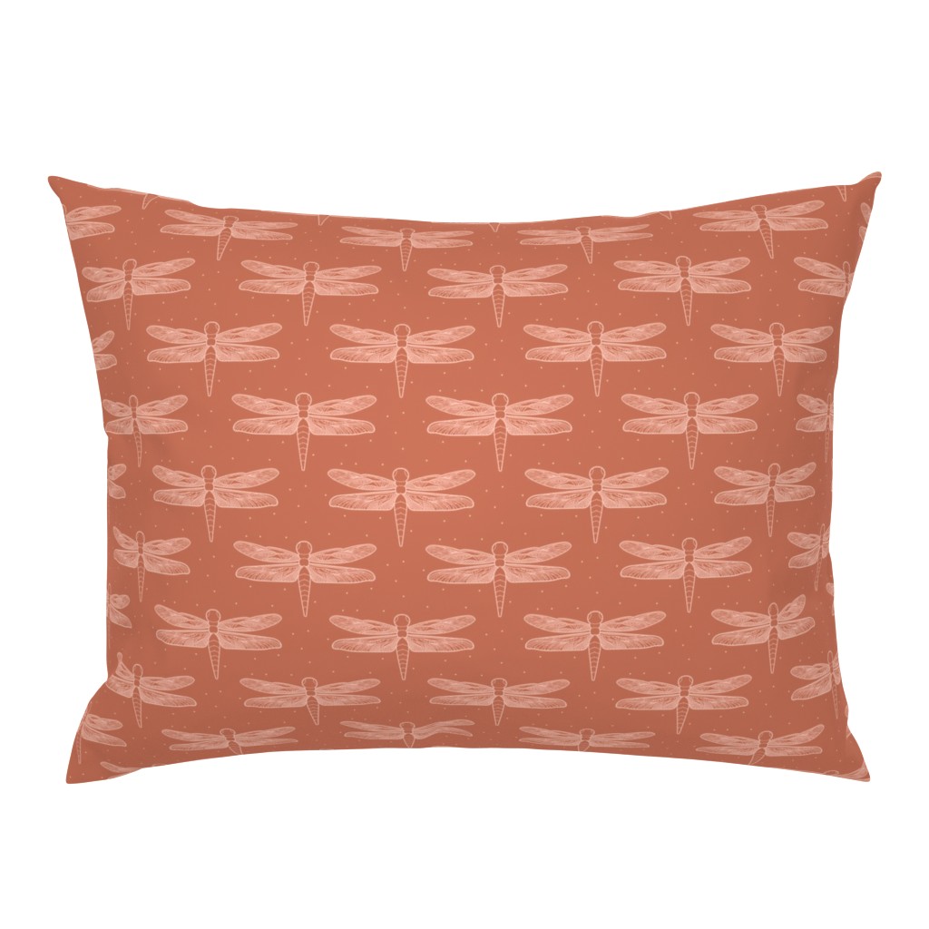 Small Dragonfly Dragonflies in Peach Blush Pink on Rust terracotta insects