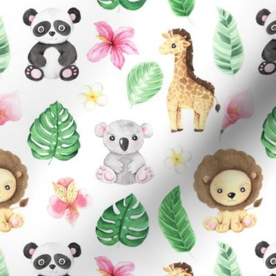 Medium Tropical Jungle Nursery Baby Animals and Flowers