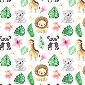 Small Tropical Jungle Nursery Baby Animals and Flowers