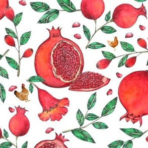Pomegranates roosters and chickens for kitchen wallpap