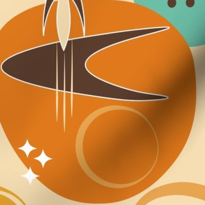Retro Rocket Ships Asteroid Adventure / Mid Mod / Atomic / Space Ship / Orange Turquoise / Large
