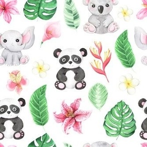Medium Tropical Jungle Baby Animals Flowers and Leaves Elephant Panda Koala