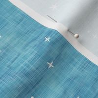 Shibori Stars on Turquoise | Night sky fabric, block printed stars on linen pattern, arashi shibori linen, starry sky in azure blue and turquoise.