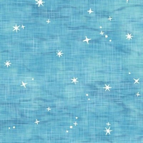 Shibori Stars on Turquoise | Night sky fabric, block printed stars on linen pattern, arashi shibori linen, starry sky in azure blue and turquoise.