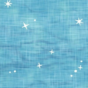 Shibori Stars on Turquoise (xl scale) | Night sky fabric, block printed stars on linen pattern, arashi shibori linen, starry sky in azure blue and turquoise.