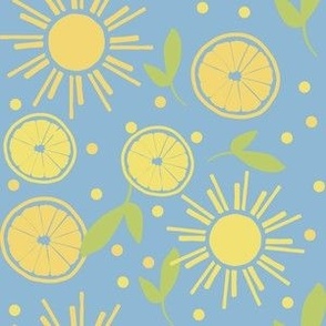 Sun and Lemons Sketch on Blue