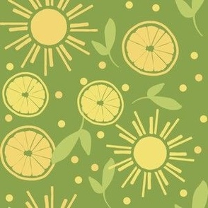 Cute Suns and Lemons on Green