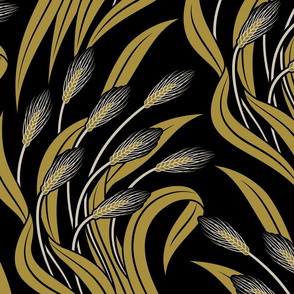 Waving Wheat Fields - Neo Art Deco - black and yellow ochre - extra large scale