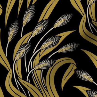 Waving Wheat Fields - Neo Art Deco - black and yellow ochre - large scale