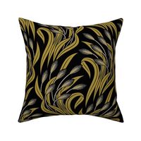 Waving Wheat Fields - Neo Art Deco - black and yellow ochre - large scale