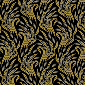 Waving Wheat Fields - Neo Art Deco - black and yellow ochre - medium scale