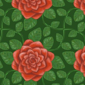 Everblooming Red Roses on Green