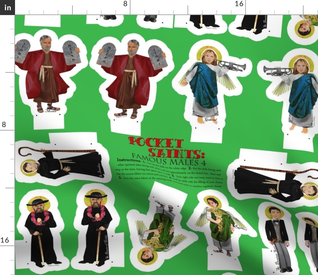 Pocket Saints Famous Males 4 Catholic cut and sew dolls 27 x 18 inches