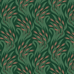 Waving Wheat Fields - Neo Art Deco - deep green - medium scale