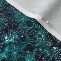 small - Multidimensional Space travel - teal green color wash