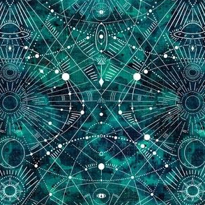 small - Multidimensional Space travel - teal green color wash