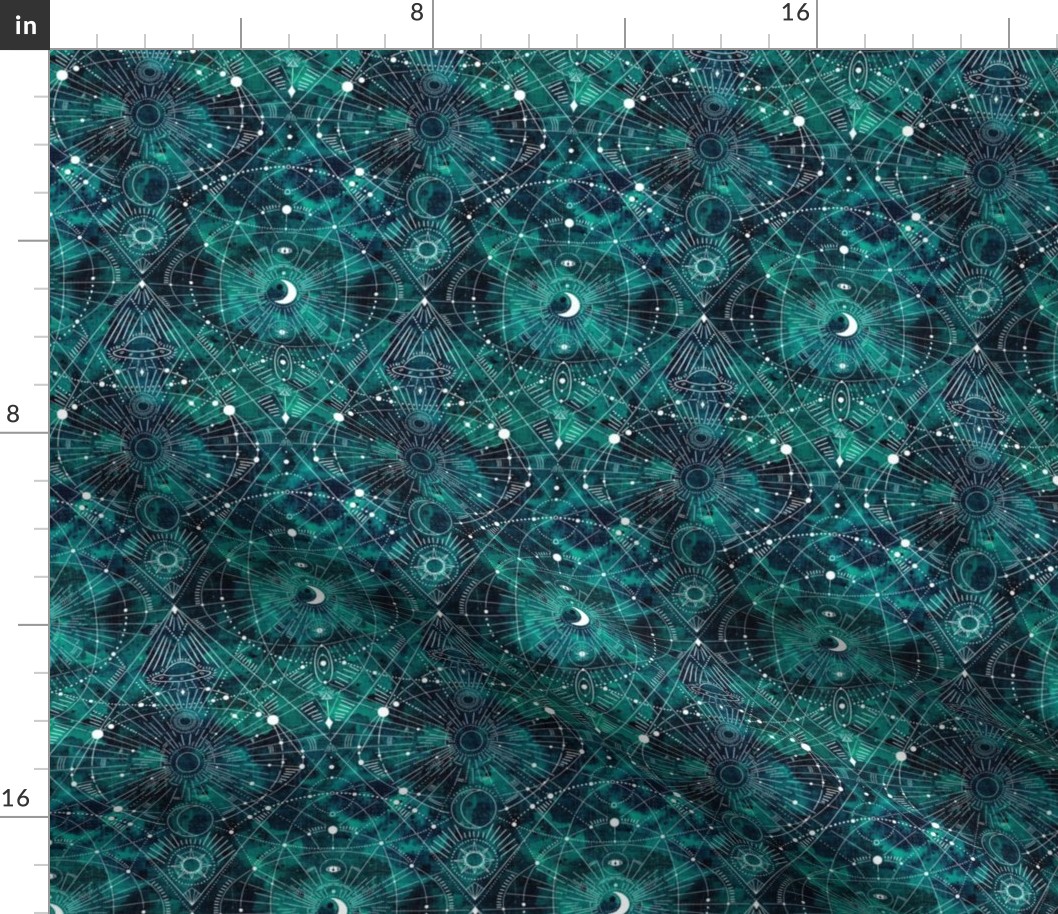 small - Multidimensional Space travel - teal green color wash