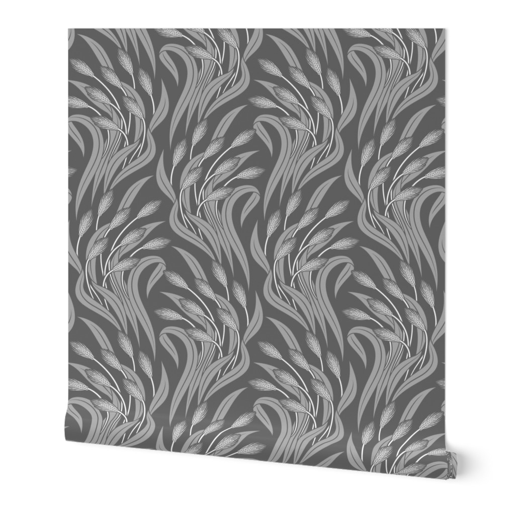 Waving Wheat Fields - Neo Art Deco - dark grey - large scale