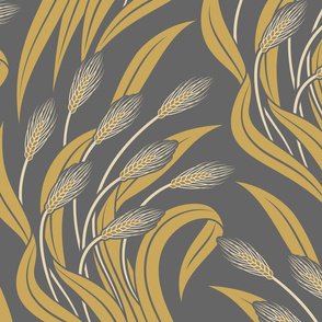 Waving Wheat Fields - Neo Art Deco - dark grey and gold - extra large scale